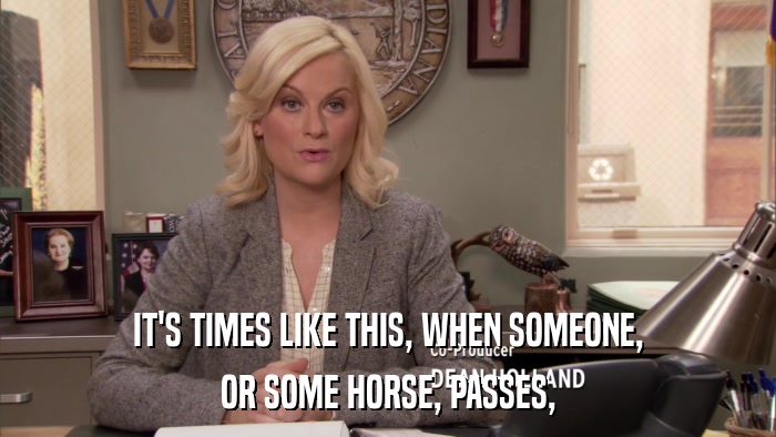 IT'S TIMES LIKE THIS, WHEN SOMEONE, OR SOME HORSE, PASSES, 