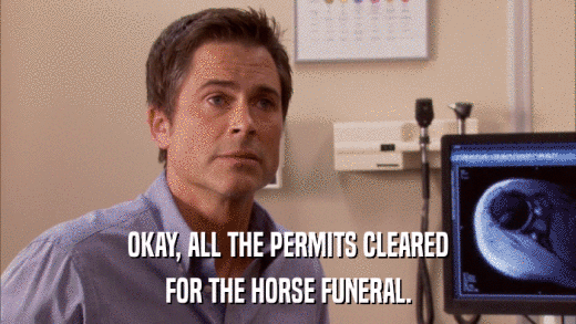 OKAY, ALL THE PERMITS CLEARED FOR THE HORSE FUNERAL. 