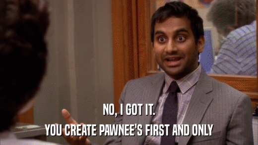 NO, I GOT IT. YOU CREATE PAWNEE'S FIRST AND ONLY 