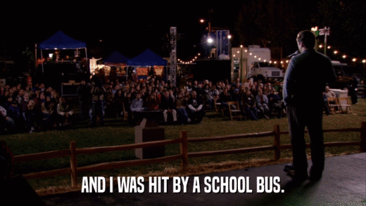 AND I WAS HIT BY A SCHOOL BUS.  