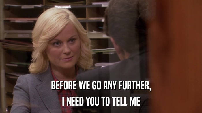 BEFORE WE GO ANY FURTHER, I NEED YOU TO TELL ME 