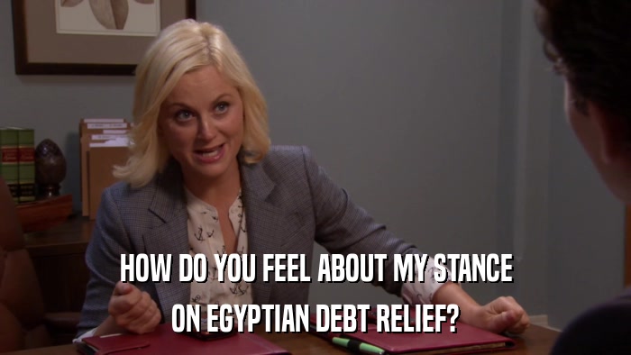 HOW DO YOU FEEL ABOUT MY STANCE ON EGYPTIAN DEBT RELIEF? 
