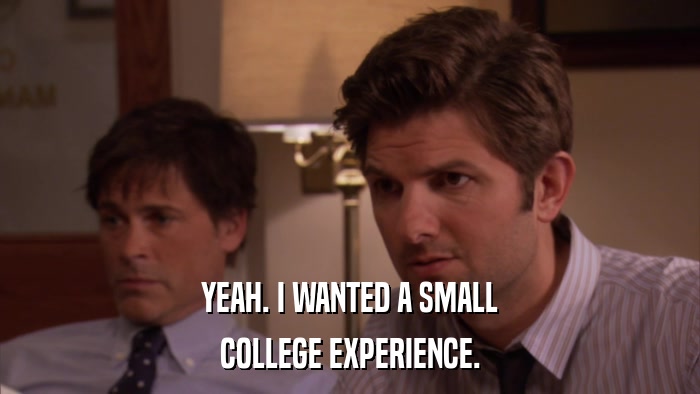 YEAH. I WANTED A SMALL COLLEGE EXPERIENCE. 