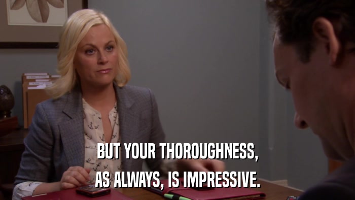 BUT YOUR THOROUGHNESS, AS ALWAYS, IS IMPRESSIVE. 