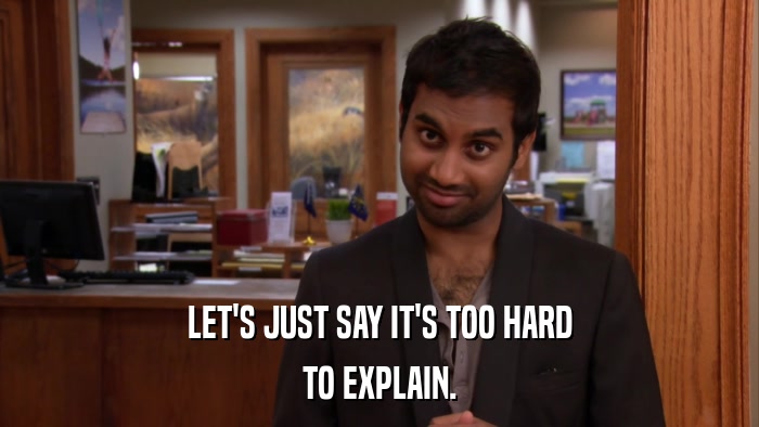 LET'S JUST SAY IT'S TOO HARD TO EXPLAIN. 