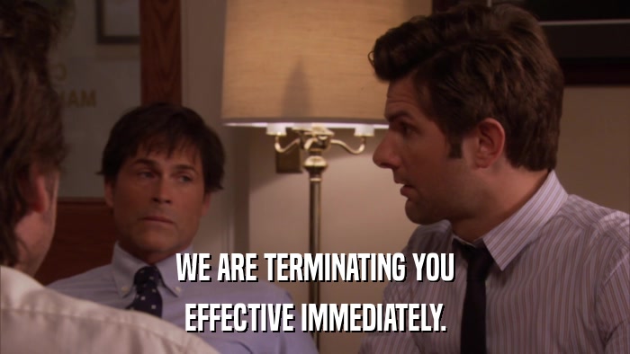 WE ARE TERMINATING YOU EFFECTIVE IMMEDIATELY. 