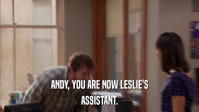 ANDY, YOU ARE NOW LESLIE'S ASSISTANT. 