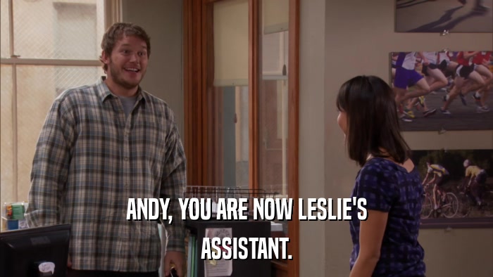 ANDY, YOU ARE NOW LESLIE'S ASSISTANT. 
