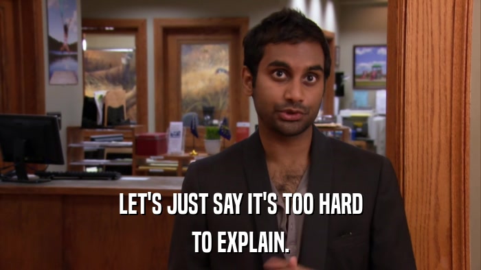 LET'S JUST SAY IT'S TOO HARD TO EXPLAIN. 