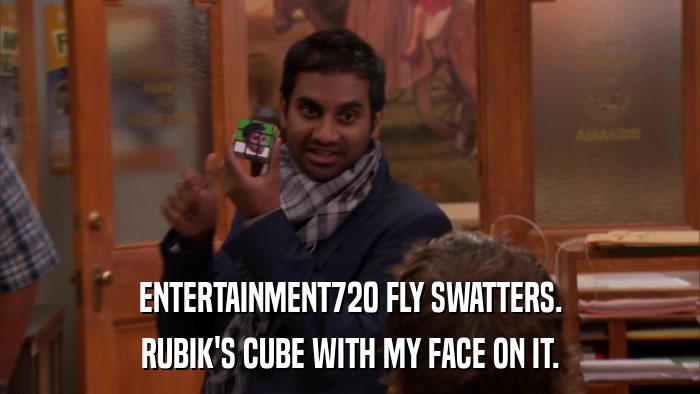 ENTERTAINMENT720 FLY SWATTERS. RUBIK'S CUBE WITH MY FACE ON IT. 