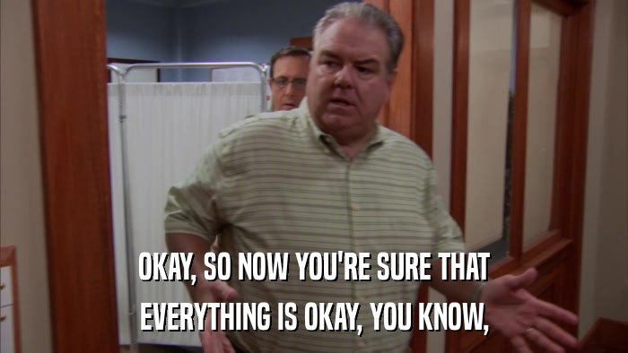 OKAY, SO NOW YOU'RE SURE THAT EVERYTHING IS OKAY, YOU KNOW, 