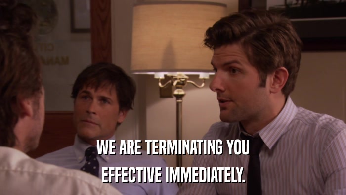 WE ARE TERMINATING YOU EFFECTIVE IMMEDIATELY. 