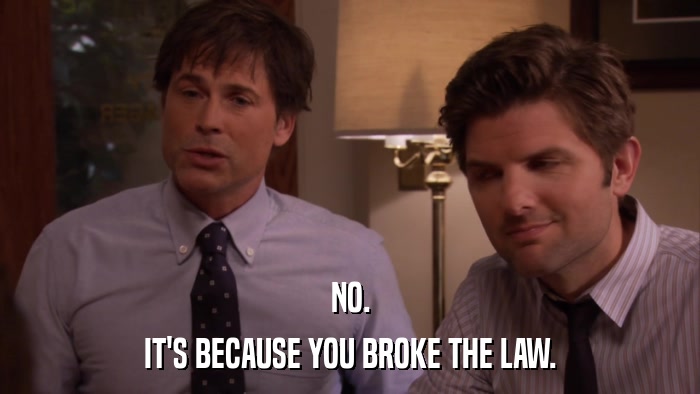 NO. IT'S BECAUSE YOU BROKE THE LAW. 