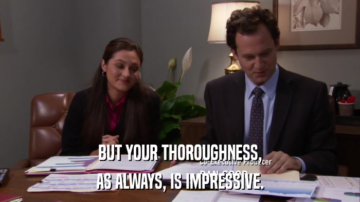 BUT YOUR THOROUGHNESS, AS ALWAYS, IS IMPRESSIVE. 