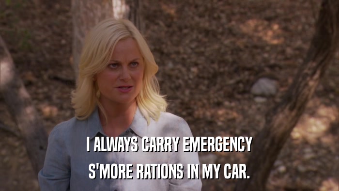 I ALWAYS CARRY EMERGENCY S'MORE RATIONS IN MY CAR. 