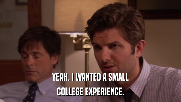 YEAH. I WANTED A SMALL COLLEGE EXPERIENCE. 