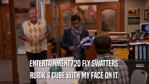 ENTERTAINMENT720 FLY SWATTERS. RUBIK'S CUBE WITH MY FACE ON IT. 