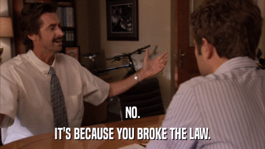 NO. IT'S BECAUSE YOU BROKE THE LAW. 