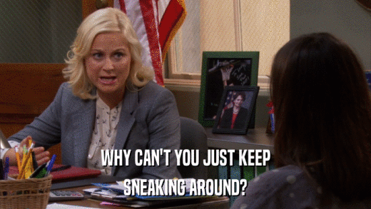 WHY CAN'T YOU JUST KEEP SNEAKING AROUND? 