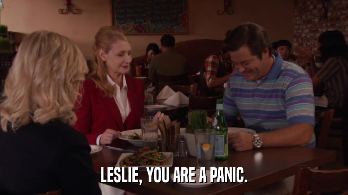 LESLIE, YOU ARE A PANIC.  