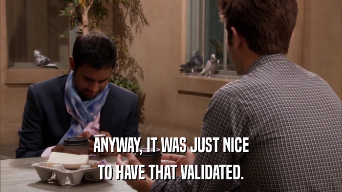 ANYWAY, IT WAS JUST NICE TO HAVE THAT VALIDATED. 