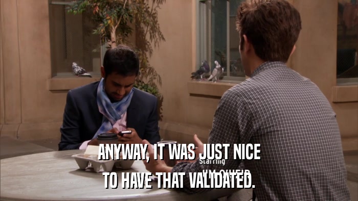 ANYWAY, IT WAS JUST NICE TO HAVE THAT VALIDATED. 