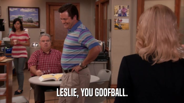 LESLIE, YOU GOOFBALL.  