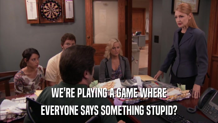 WE'RE PLAYING A GAME WHERE EVERYONE SAYS SOMETHING STUPID? 