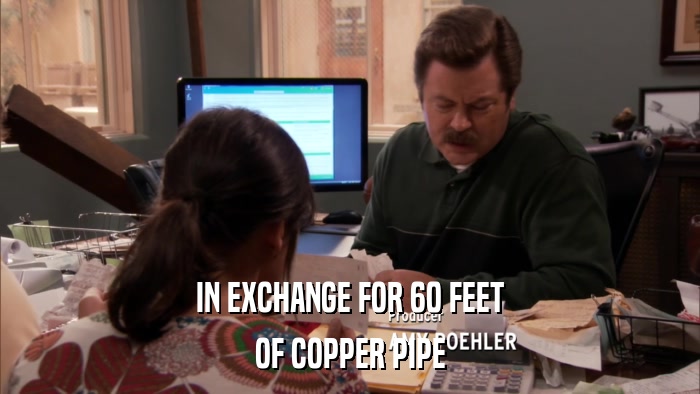 IN EXCHANGE FOR 60 FEET OF COPPER PIPE 