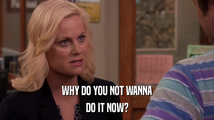 WHY DO YOU NOT WANNA DO IT NOW? 