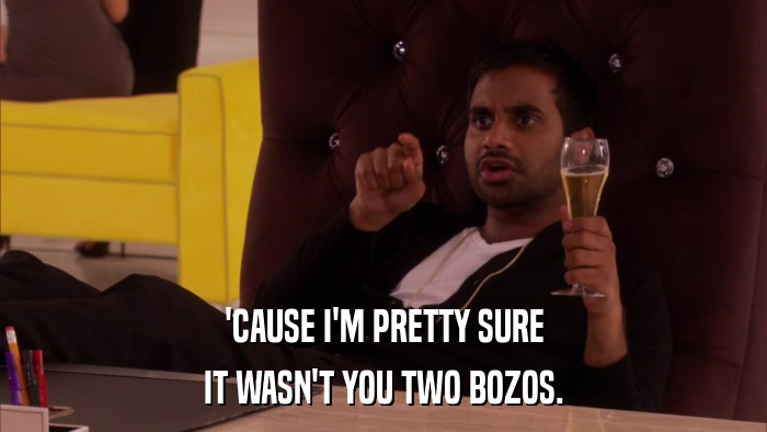 'CAUSE I'M PRETTY SURE IT WASN'T YOU TWO BOZOS. 