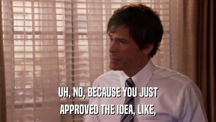 UH, NO, BECAUSE YOU JUST APPROVED THE IDEA, LIKE, 