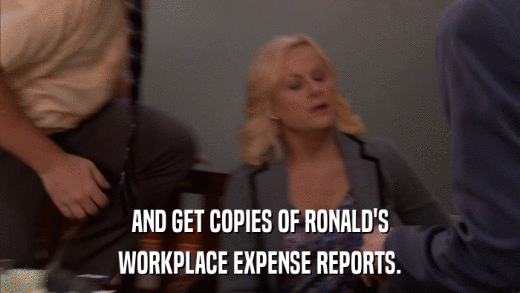 AND GET COPIES OF RONALD'S WORKPLACE EXPENSE REPORTS. 
