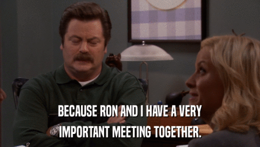 BECAUSE RON AND I HAVE A VERY IMPORTANT MEETING TOGETHER. 