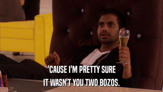 'CAUSE I'M PRETTY SURE IT WASN'T YOU TWO BOZOS. 