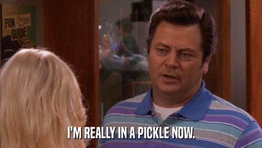 I'M REALLY IN A PICKLE NOW.  