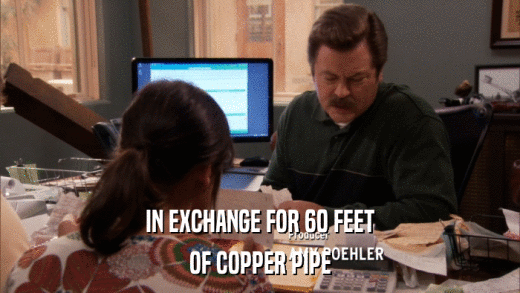 IN EXCHANGE FOR 60 FEET OF COPPER PIPE 