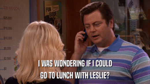 I WAS WONDERING IF I COULD GO TO LUNCH WITH LESLIE? 