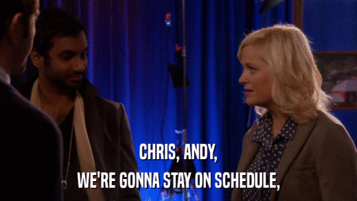 CHRIS, ANDY, WE'RE GONNA STAY ON SCHEDULE, 