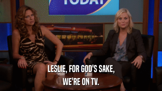 LESLIE, FOR GOD'S SAKE, WE'RE ON TV. 