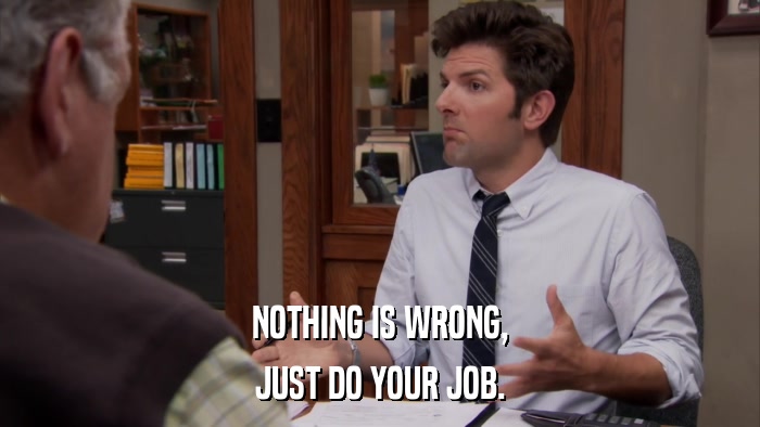 NOTHING IS WRONG, JUST DO YOUR JOB. 