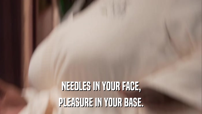 NEEDLES IN YOUR FACE, PLEASURE IN YOUR BASE. 