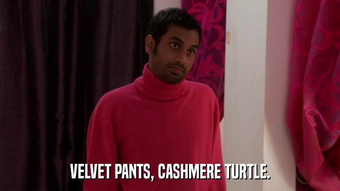 VELVET PANTS, CASHMERE TURTLE.  