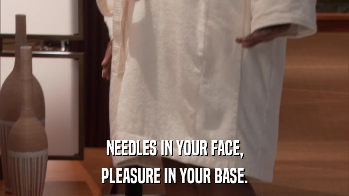 NEEDLES IN YOUR FACE, PLEASURE IN YOUR BASE. 