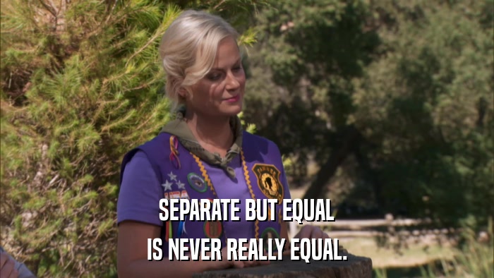 SEPARATE BUT EQUAL IS NEVER REALLY EQUAL. 