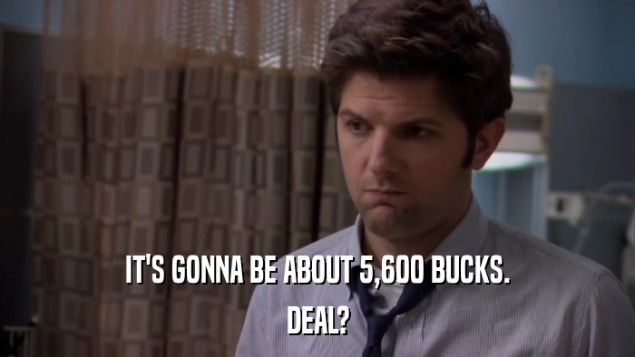 IT'S GONNA BE ABOUT 5,600 BUCKS. DEAL? 