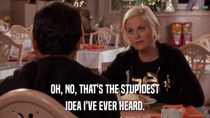 OH, NO, THAT'S THE STUPIDEST IDEA I'VE EVER HEARD. 
