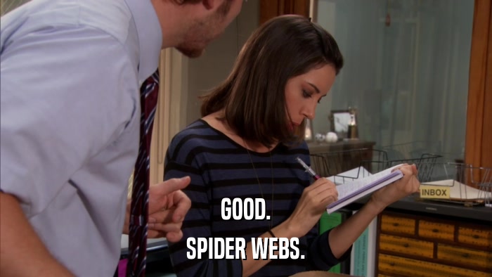 GOOD. SPIDER WEBS. 