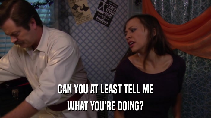 CAN YOU AT LEAST TELL ME WHAT YOU'RE DOING? 