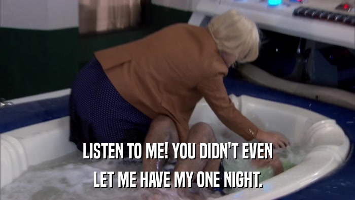 LISTEN TO ME! YOU DIDN'T EVEN LET ME HAVE MY ONE NIGHT. 